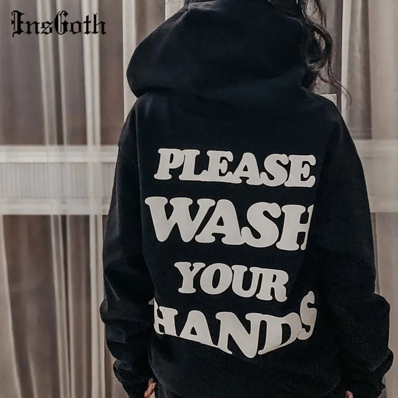 

InsGoth Female Harajuku Letter Print Black Hoodies Streetwear Oversized Hoodies Hooded Punk High Street Autumn Long Hoodies