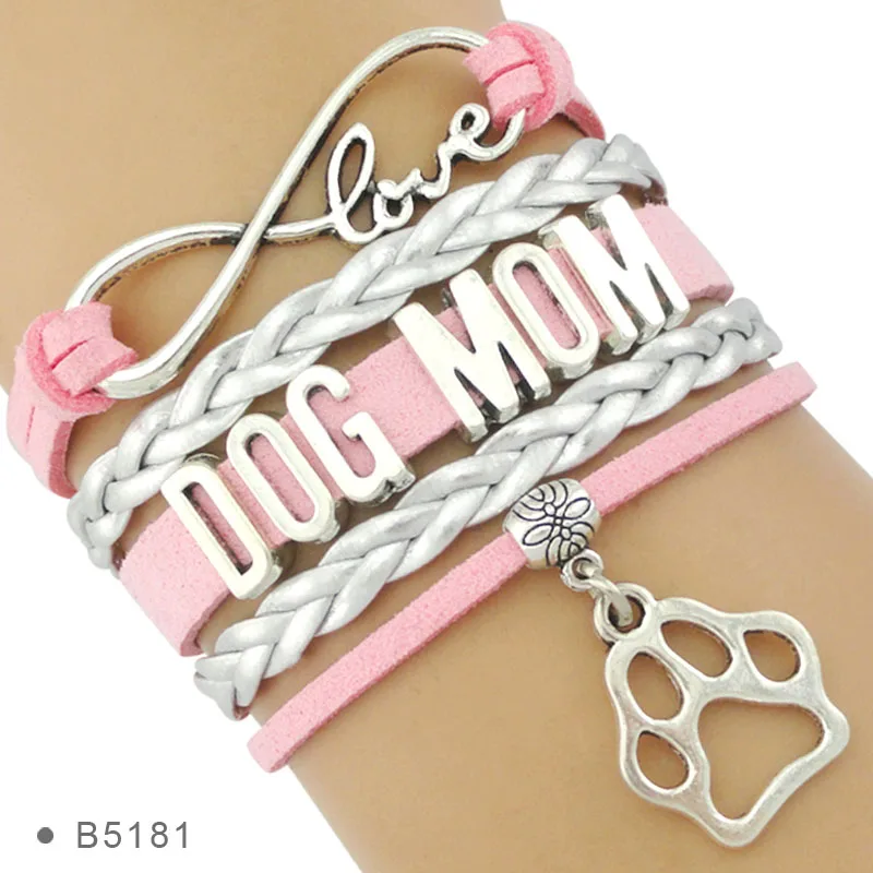 

High Quality Infinity Love Multilayer Stacking Leather Wrap Dog Person Doggie Paw Print Dog Mom Bracelets for Women