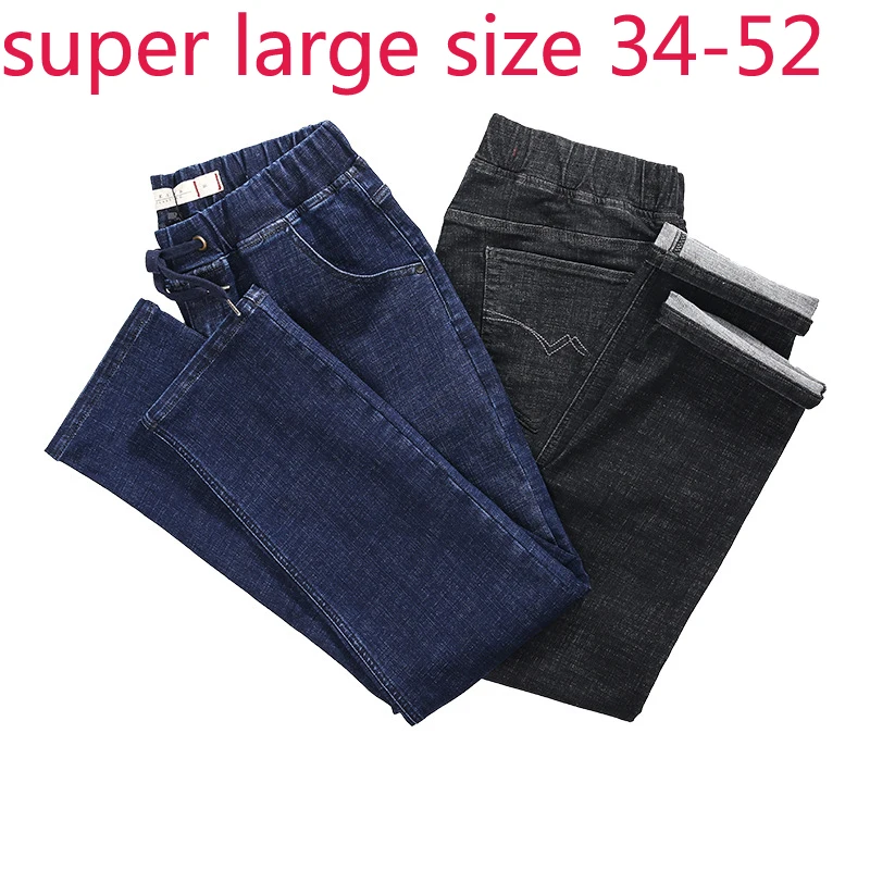 

New Arrival Super Large Spring And Autumn Men Jeans Fashion Loose Trousers Elastic Waist Full Length Casual Plus Size 34-50 52