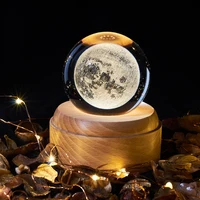 3D Crystal Ball Music Box The Moon Luminous Rotating Musical Box Ornament Led Light Universe Space Christmas Birthday Gifts 1