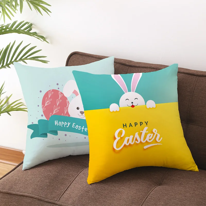 

Cartoon Happy Easter Pillow Case Cover Bunny Egg Decorative Pillow Cover For Sofa Living Room Rabbit Throw Pillowcase Home Decor