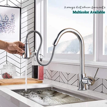 

Chrome Pull Out Kitchen Faucet Single Handle Kitchen Tap 360 Rotation Handle 2 Ways Water Spout 304 Stainless Steel Mixer Tap