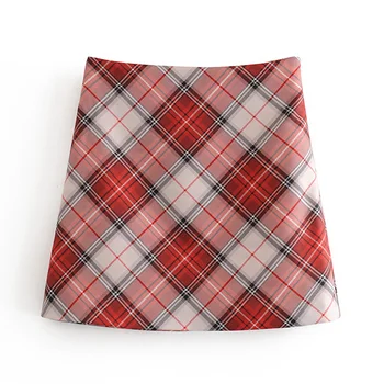 

Casual 3 Colors Plaid Printed Skirts Women Stylish Chic Check A Line Skirt Elegant Ladies Zipper Mini Skirts