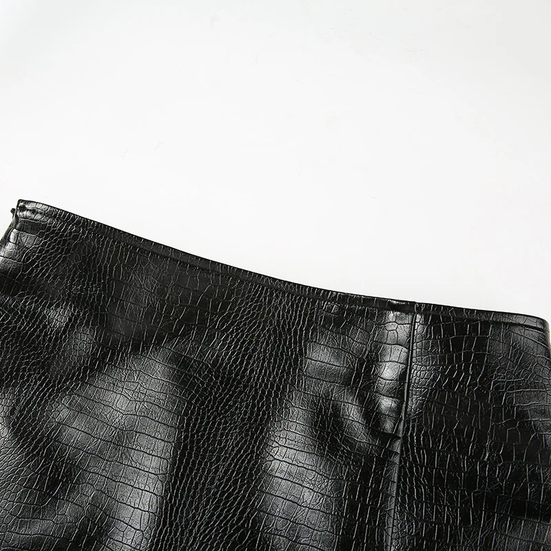 Пикантная Женская юбка из искусственной кожи с принтом «крокодиловая кожа», высокая талия, черная искусственная кожа, боковая молния, блестящие мини-юбки, клубная одежда