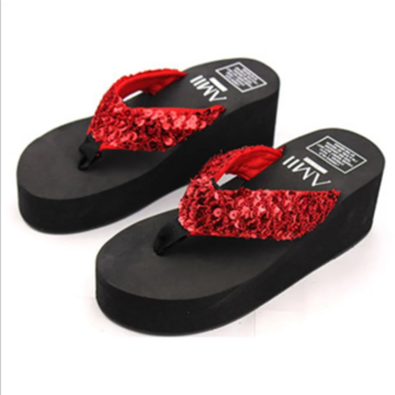 

Women 's Flip- flops Slip-on Muffin shoes woman Thick Sequin and Sandals Non-slip Beach Shoes Slippers sandals women slides