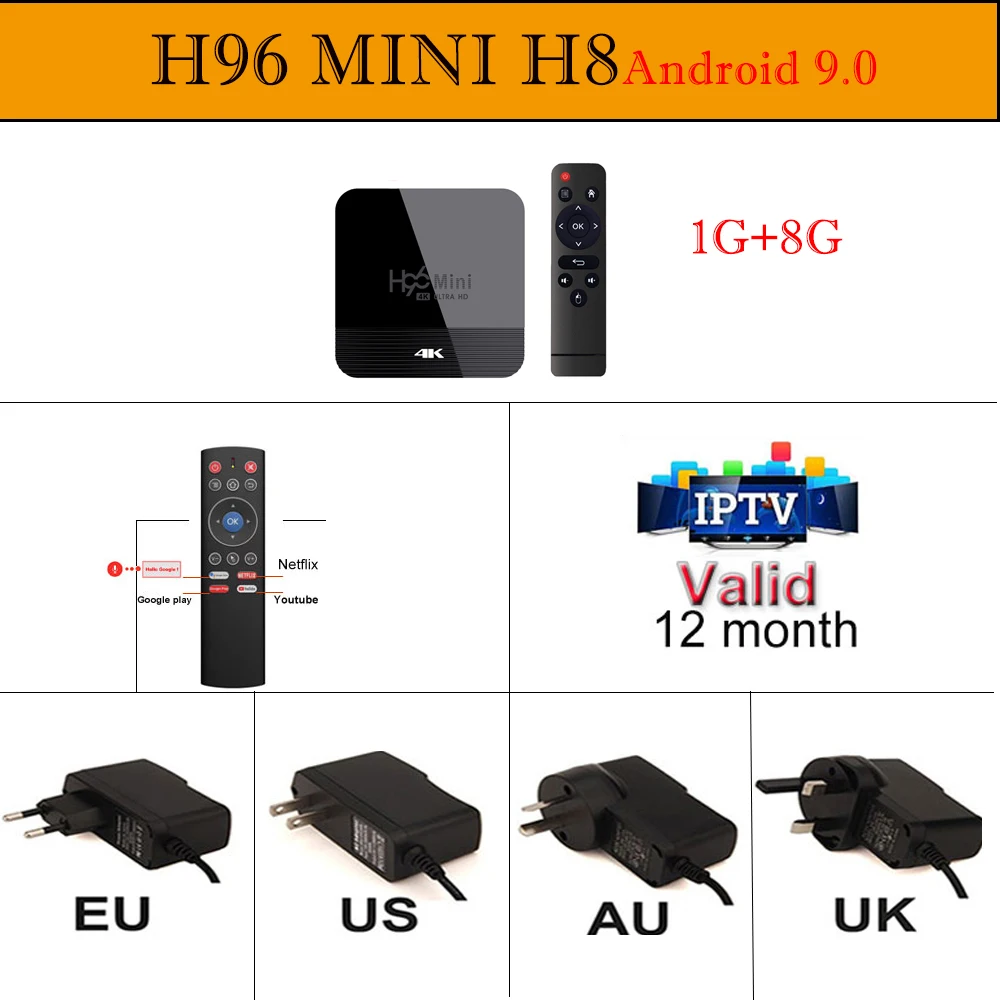 1G 8G n iptv n TI H96 мини 2 Гб 16G Allwinner H8 четырехъядерный ТВ приставка Android 9,0 6K& 4K 30fps H.265 2,4G/5G Wifi HD Netflix Youtube домашний аудио медиа - Цвет: 1G 8G n iptv n TI