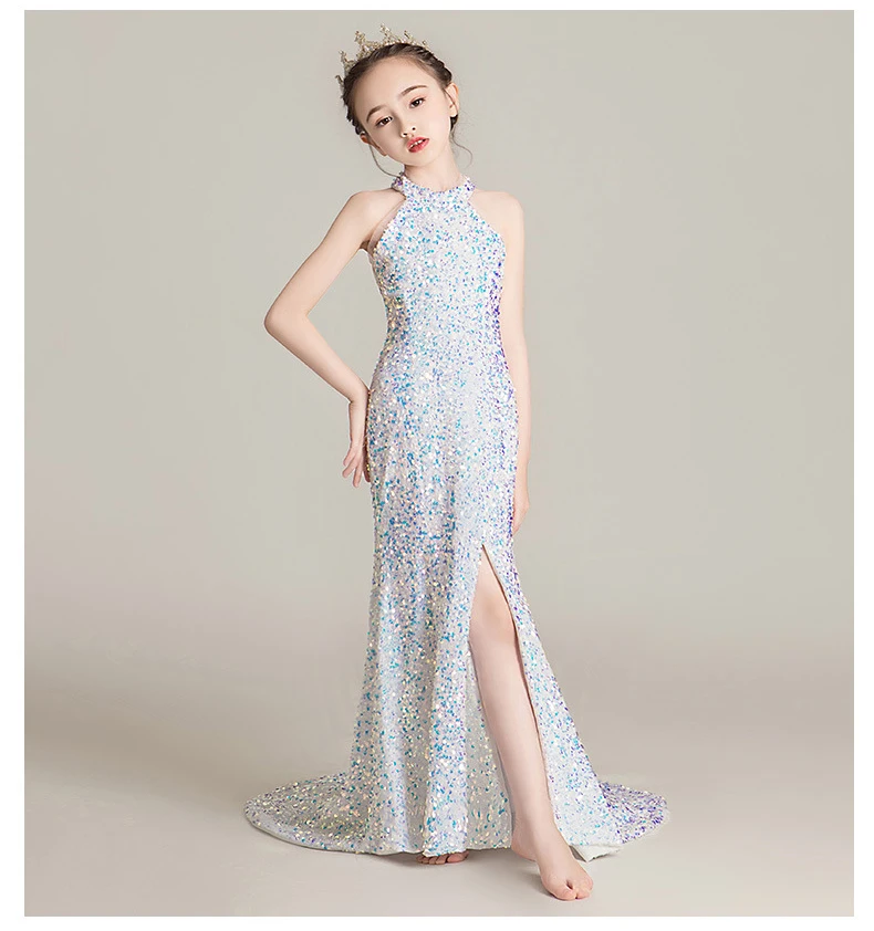 Sexy Sequins Stitching Evening Dress Mermaid Catwalk Princess Dress For Girls Kids Clothes Birthday Party Dress Vestidos long skirt top design for baby girl