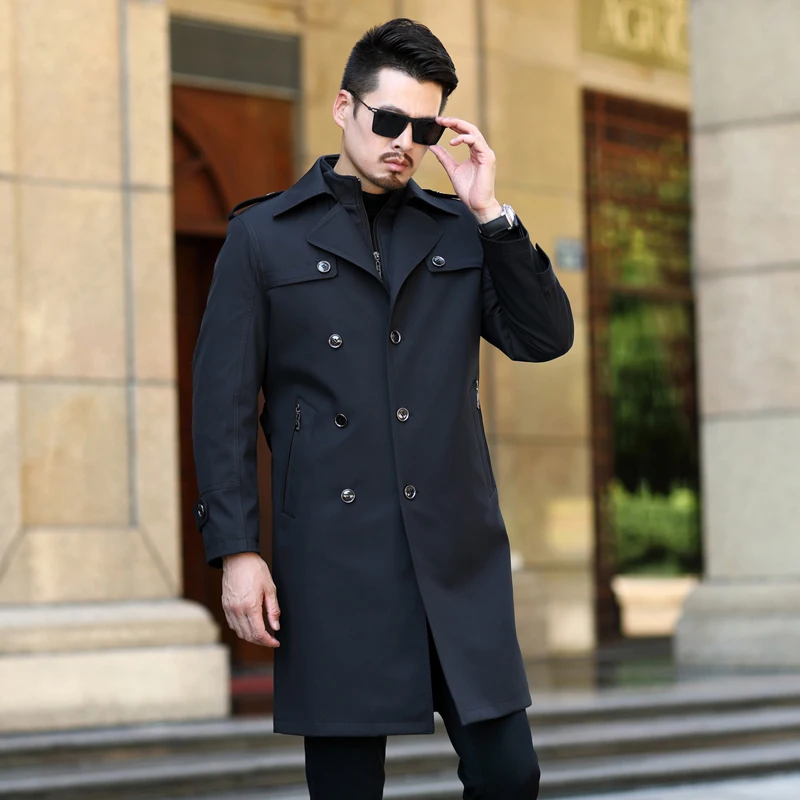 Два в одном Тренч Мужская брендовая одежда Высокое качество мужской s Тренч модная куртка-ветровка для мужчин X-long пальто зима
