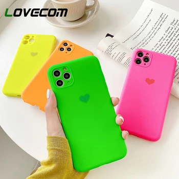 

LOVECOM Fluorescent Solid Color Heart Phone Case For iPhone 11 Pro Max XR XS Max 7 8 Plus X Soft Liquid Silicon Back Cover Gift