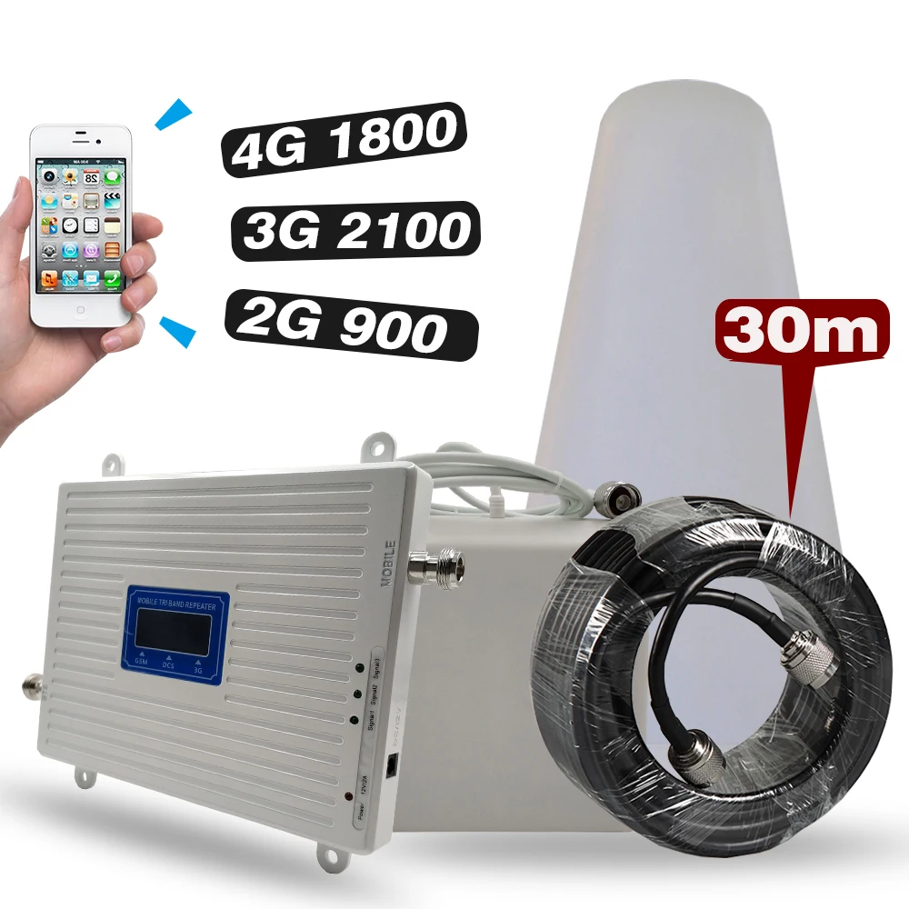 Трехдиапазонный усилитель мобильного сигнала 2G GSM 900 + 4G DCS/LTE 1800 3G UMTS WCDMA 2100