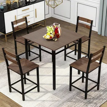 

5 Piece Dining Table Chairs Set Wooden Kitchen Table and 4 Chairs for Dining Living Room Furniture powder-coated steel frame