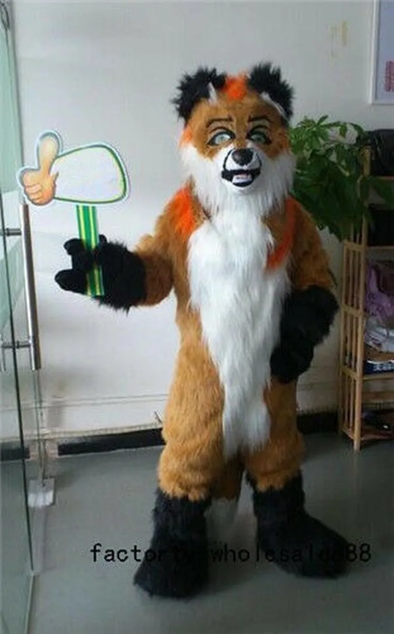 Long Fur Brown Husky Dog Mascot Costume Fox Adult Suit Unisex Outfi Halloween Festival Party | Тематическая одежда и