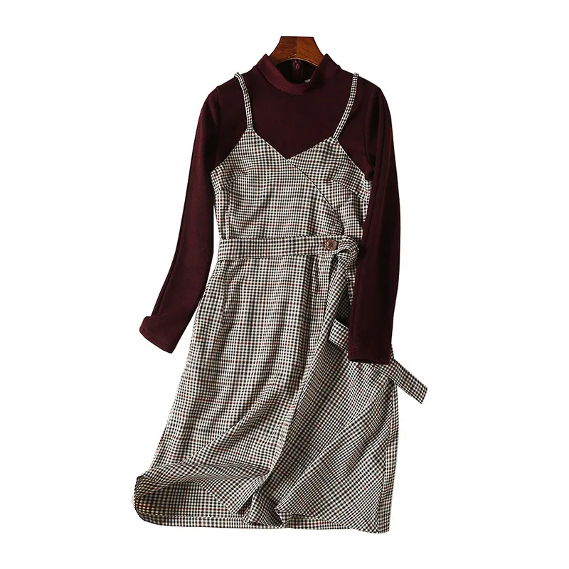 

One's Versatile Half-Turtle-Neck Sweater Fake Two-Piece Joint Pattern Dress Women's Entity