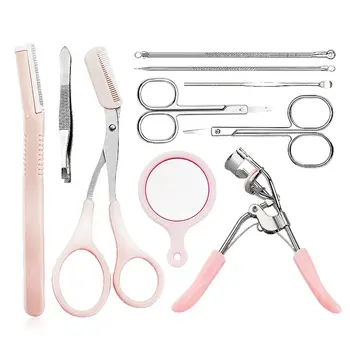 

10-in-1 Multifunctional Eyebrow Shaping Set Scissors Eyelash Curler Acne Needle Eyebrow Comb Scissors Makeup Tool Set