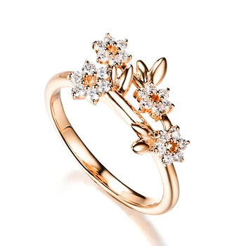 

EDI Flower Diamond Ring AU585 14k Solid Rose Gold 0.26ctw G/SI Carat Real Natural Diamond Romantic Engagement Ring For Women