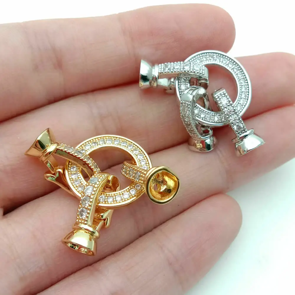 

24x32mm 18k Gold filled clear CZ pave brass large spring ring clasp connector