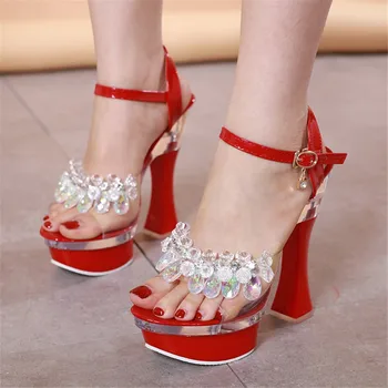 

Sarairis On Sale In Stock Sexy Top Quality Clear Crystals Platform Large Size 43 High Heels Summer Sandals women's Shoes Woman