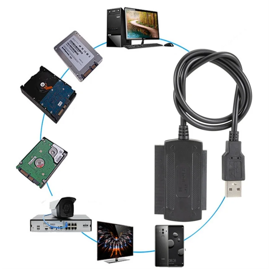 Grwibeou-usb 2.0 para Ide Sata Cabo Conversor Adaptador Fonte de Alimentação para 2.5 3.5 Disco Rígido Hdd Usb Ida Adaptador Sata - Imagem 5