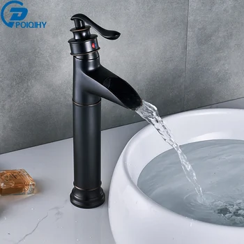 

POIQIHY Bronze Black Bathroom Waterfall Basin Sink Faucet Brushed Nickel Countertop Cold Hot Mixer Tap Lavatory Basin Sink Tap
