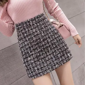 

Tweed Half-length Skirt for Women In Autumn Spring 2020 New Korean White Black Chic Short Skirt with High Waist Hip G1876