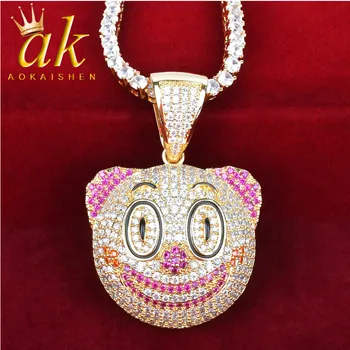 

Joker Head Necklace & Pendant With 4mm Tennis Chain Gold Color Cubic Zircon Men's Hip hop Jewelry
