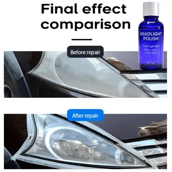 

10/30ml Car Headlight Polish Repair Agent Kit Scratch Swirl Oxidation Remover Repair Agent Care Gloves Sandpaper Sponge Wipe Rag