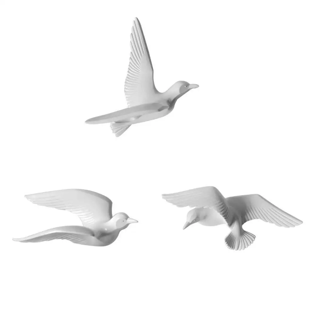 3Pcs Resin Seagull Shaped Bedroom TV Background Home Wall Decorations White B+C+E