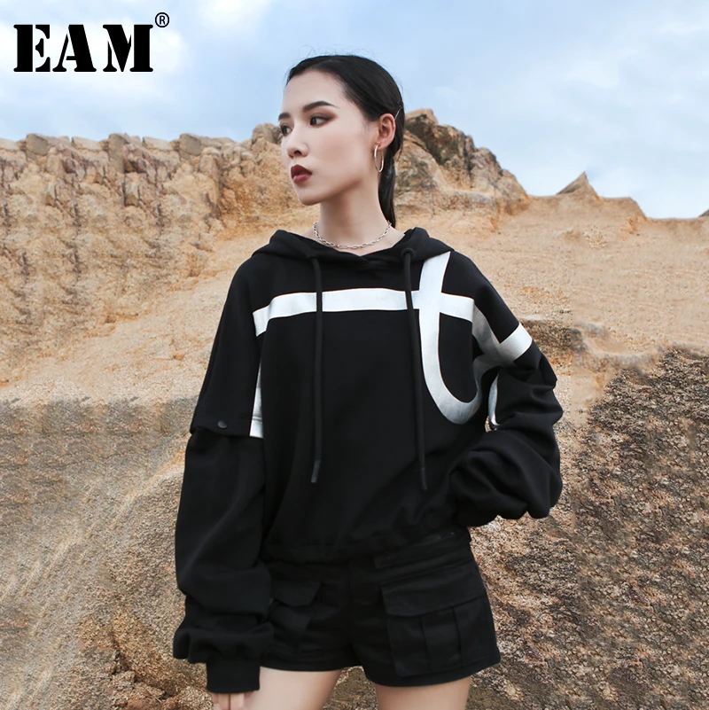 

[EAM] Loose Fit Striped Hit Color Sweatshirt New Hooded Long Sleeve Women Big Size Fashion Tide Autumn Winter 2019 1A957