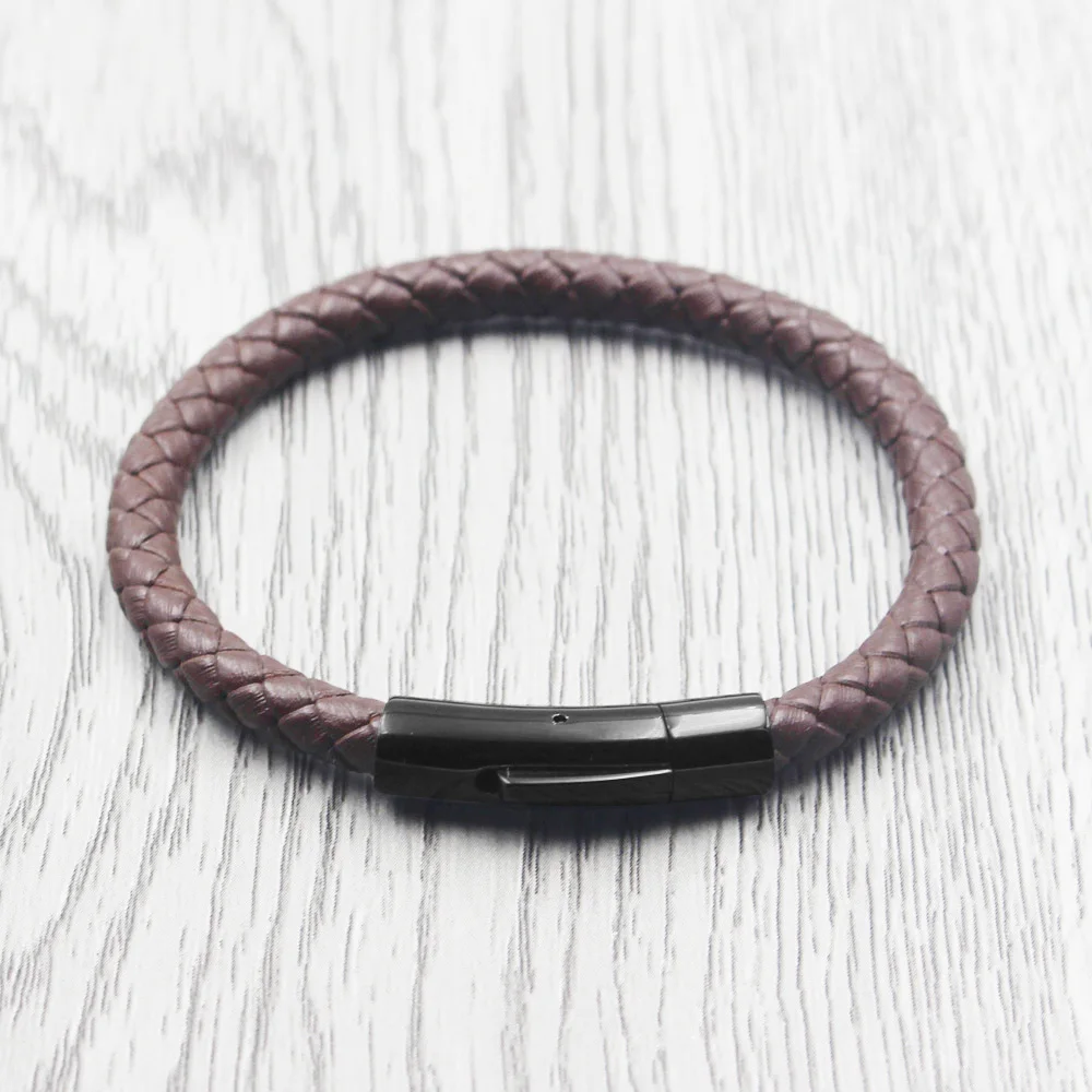 FIREBROS Gold Black Silver Stainless Steel Clasp 6mm Red Brown Black Genuine Leather Bracelet for Men Women Jewelry Dropshipping
