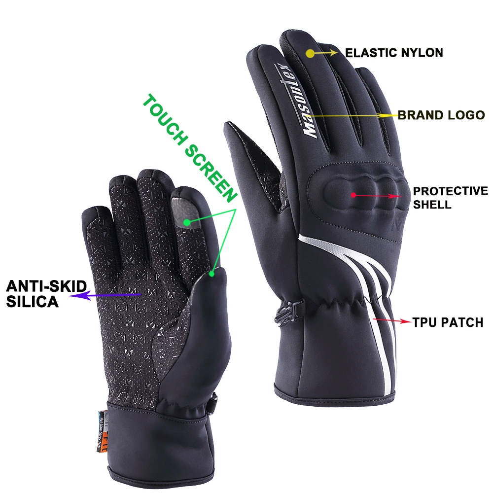 MASONTEX зимние мотоциклетные перчатки теплые ветрозащитные водонепроницаемые перчатки для езды на мотоцикле с сенсорным экраном перчатки для велоспорта