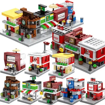 

Hot City Creators Mini Street View Chocolate French Fries Shop Book Store Building Blocks Brick Toys For Children Gift