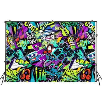 

HUAYI Beautiful Graffiti Theme Photography Muscial Birthday Party Background Backdrop For Indoor Studio Photoshoot Prop Banners