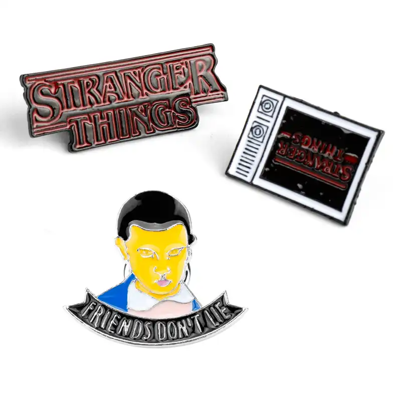 STRANGER THINGS Enamel Pins TV Series Eleven Brooch Friends dont lie Badge Denim Shirt Lapel Pin Gothic Jewelry Gift for Fans 