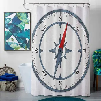 

Shower Curtains for Bathroom Modern Compass,Minimalist Design Compass with Windrose Finding Your Way on The Sea Navigation,
