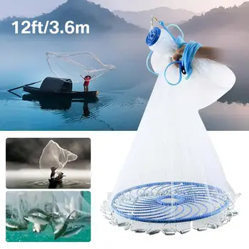 

2.4M- 3.6M Fishing Net Bait Easy Throw Hand Cast Strong Nylon Mesh with Sinker For Outdoor Bait Trap Fish