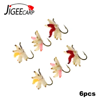 

JIGEECARP 6pcs Carp Fishing Lure Artificial Maggots Clusters Carp Tackle Maggot Ball Bait Size18 Winter Using Maggot Feeder