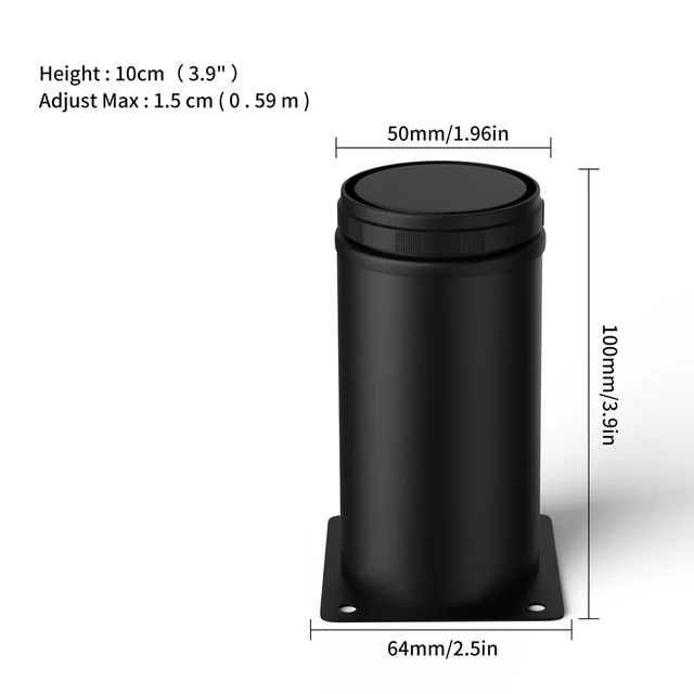5-25cm black Adjustable Metal Furniture Legs,Stainless Steel Adjustable feet Replacement Leg for Sofa Chair Ottoman Cabinet 10cm