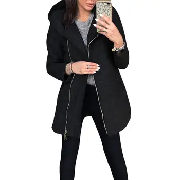 

Winter woman warm coat Women Fashion Solid Color Thicken Wadded Hooded Coat Zipper Midi Jacket Outwear