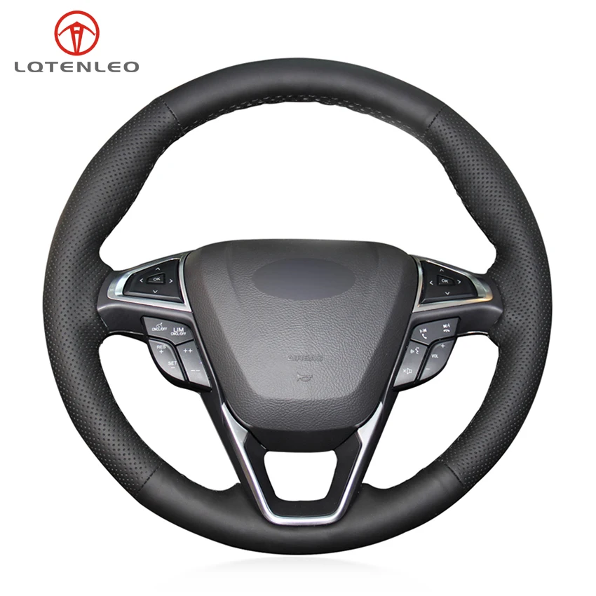 Lqtenleo Black Artificial Leather Diy Car Steering Wheel Cover For Ford