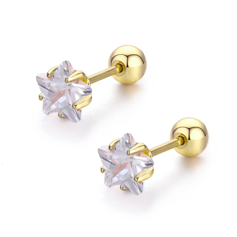 4 цвета Милая пятиконечная звезда камень ЧХ огранки закручивающаяся задняя часть серьги гвоздики для женщин маленьких детей девочек золотой пирсинг ювелирные изделия Aros