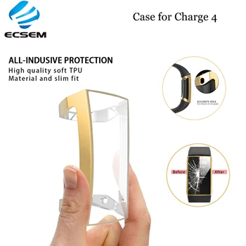 

Ecsem Plating Protective Case For Fitbit Charge4 Smart Watch Cover Full Edged Protector Anti Shock With Screen Film Shell Durabl