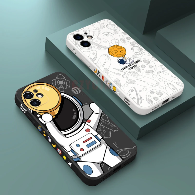 13 pro max case Cute Cartoon Astronaut Space Square Case For iPhone 13 12 11 Pro Max 12 Mini XS Max XR X 6S 8 7 Plus SE Soft Silicone Cover TPU iphone 13 pro max leather case