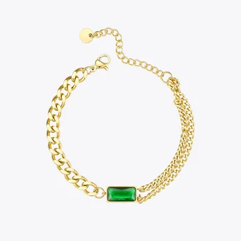 

ENFASHION Green Stone Link Chain Bracelets For Women Gold Color Stainless Steel Lady Glass Bracelet Fashion Jewelry Gift B202182