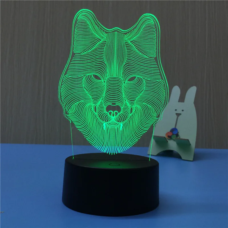 

Night Light Wolf Head 3D LED Lamp Sleep Table Lamp Touch Colors Changing Light Novelty Gift for Chilren LED Illusion Atmosphere