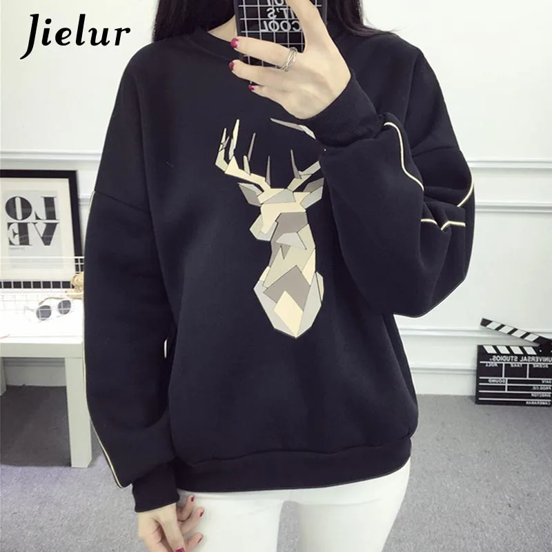 

Jielur New Harajuku Thick Sweatshirt Hoodies Autumn Winter Women Kpop Black Mujer Loose Fashion Chicly College Moletom Feminino