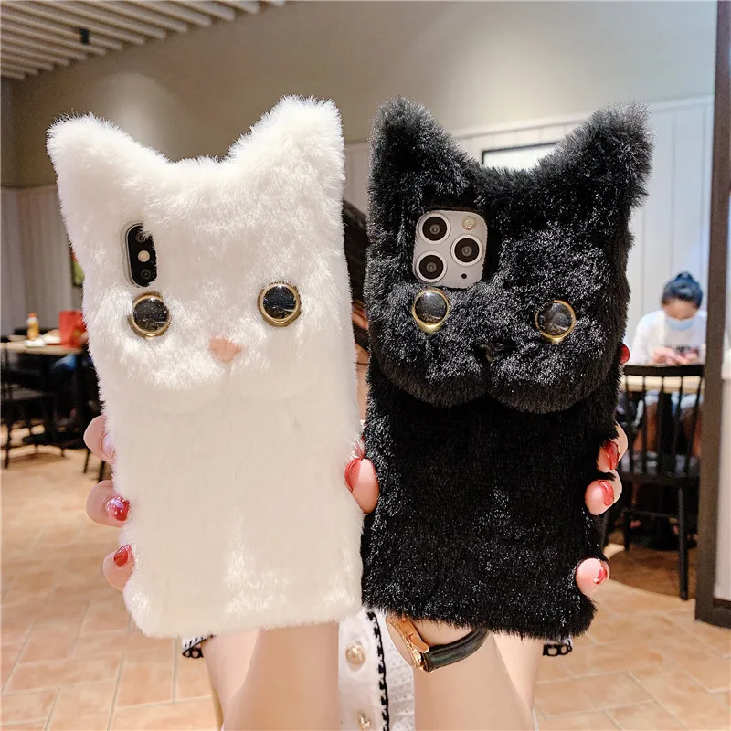 

Soft Plush Warm Case For Huawei P20 P30 P40 Lite Pro Case Mate 20 30 Pro P Smart 2019 Nova 6 SE Soft Back Cover 3D Cat Style