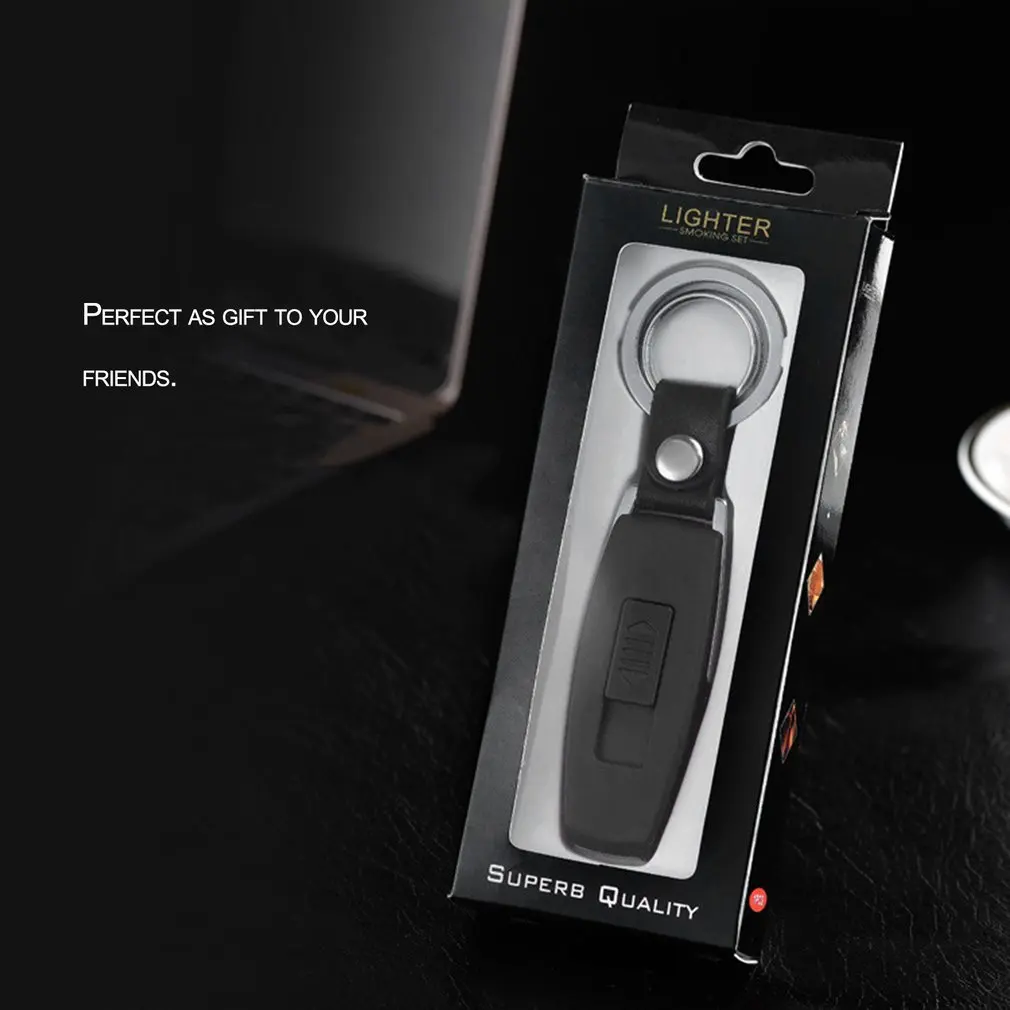 

2 Colors Multifunctional Rechargeable Electronic USB Flameless Smoking Cigarette Lighter Key Ring Key Chain for Gift