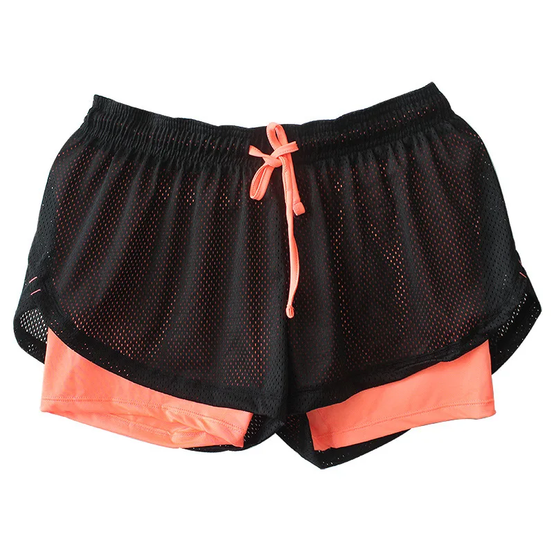 Sports Shorts Women Sport Yoga Fitness Shorts Summer Drawstring Running Clothes Breathable Fake Two Pieces Gym Workout Plus Size