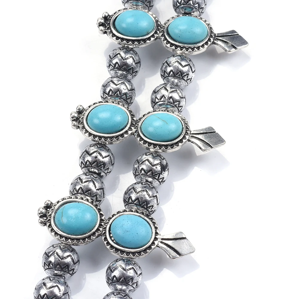 Богемное этническое ожерелье с имитацией камня, женское винтажное серебряное ожерелье с подвеской в виде пера и Луны, большой воротник, свитер, цепь, ожерелье