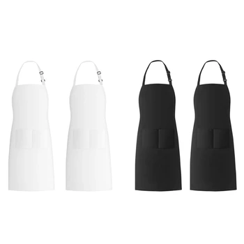 

4 Bib Apron with 2 Pockets, Adjustable Kitchen Cooking Apron Overalls Coffee Shop Apron